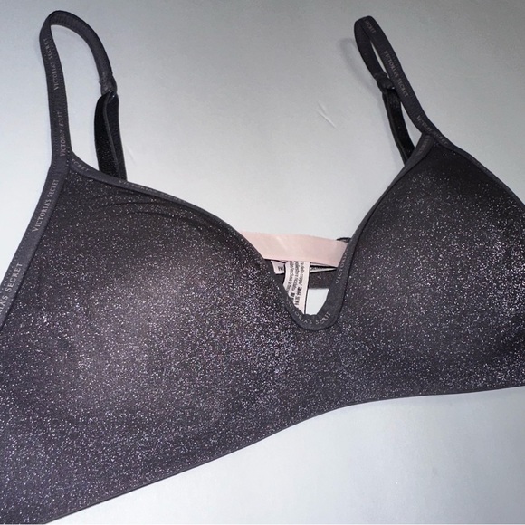 Victoria’s Secret T-Shirt Lightly Lined Wireless Bra 34A Glitter Black - Picture 3 of 10